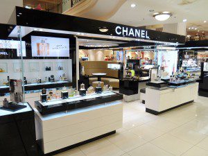French luxury brand Chanel's Fragrance and Skincare counter at the Sydney City branch of Australian department store MYER in 2013. Attribution: Pear285 at English Wikipedia [CC0], via Wikimedia Commons