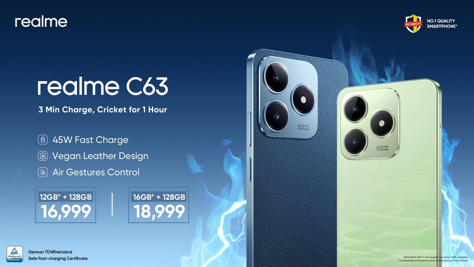 You are currently viewing realme launches 45W charging captain C63 with first leather-back design in the segment